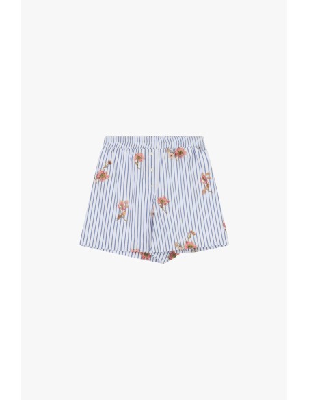 Calções corte regular às riscas com estampado floral Dixie