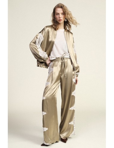 Calças palazzo estampadas com inserções bordadas Dixie