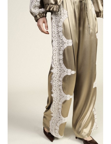 Calças Palazzo estampadas com inserções bordadas Dixie