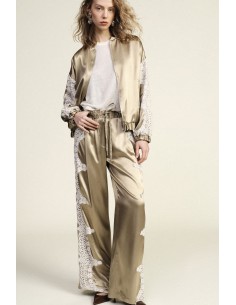 Calças Palazzo Estampadas com Aplicações Bordadas Dixie