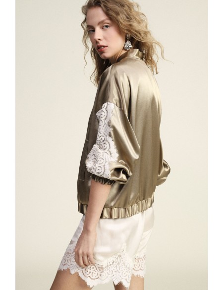 Bomber com mangas em renda e fecho central Dixie