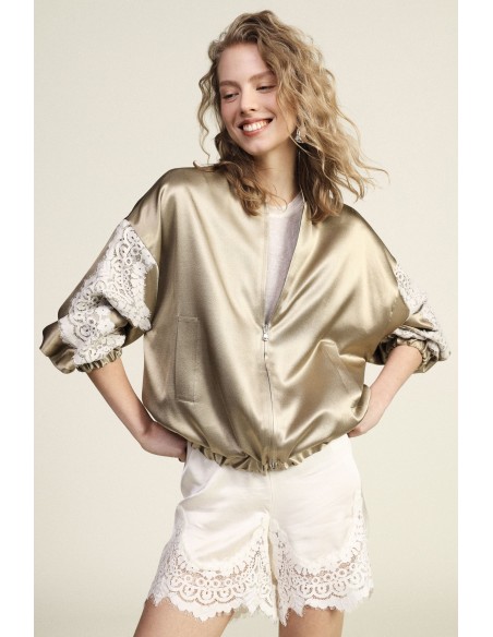 Bomber Com Mangas Em Renda E Fecho Central Dixie