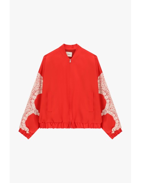 Bomber com mangas em renda e fecho central Dixie