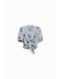 Camisa às riscas com mangas curtas franzidas Please 2