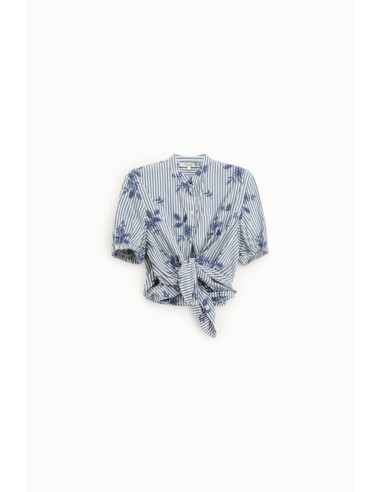 Camisa Às Riscas Com Mangas Curtas Franzidas Please