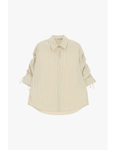 Camisa Oversize às Riscas com Mangas Franzidas Please