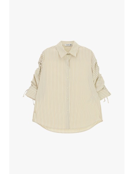 Camisa Oversize às Riscas com Mangas Franzidas Please