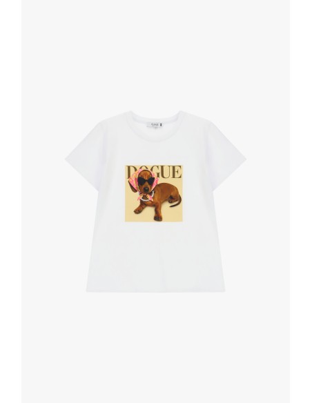 T-shirt de manga curta com estampa de cão e escrita Please