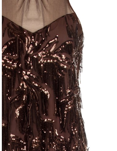 Vestido Curto em Tule com Bordados e Franjas de Lantejoulas Rinascimento