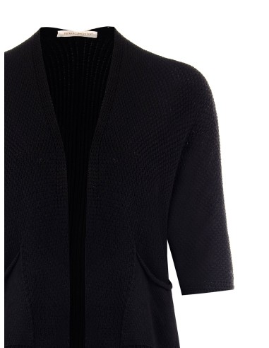 Cardigan Curvy aberto em mistura de algodão, com malha entrançada e vazada e bolsos Rinascimento Curvy