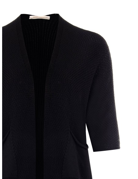Cardigan Curvy aberto em mistura de algodão, com malha entrançada e vazada e bolsos Rinascimento Curvy