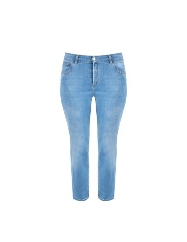 Jeans Curvy Skinny Elásticos Lavagem Média com Strass no Bolso Traseiro Rinascimento Curvy