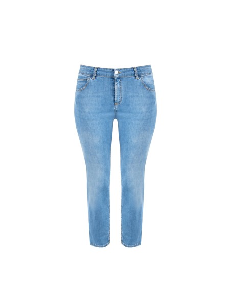 Jeans Curvy Skinny Elásticos Lavagem Média com Strass no Bolso Traseiro Rinascimento Curvy