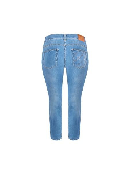 Jeans Curvy Skinny Elásticos Lavagem Média com Strass no Bolso Traseiro Rinascimento Curvy