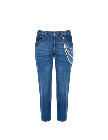 Jeans Curvy Straight Con Catena Di Perle Removibile Rinascimento Cu...