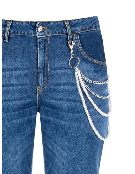 Jeans Curvy Straight Con Catena Di Perle Removibile Rinascimento Cu...