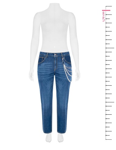 Jeans Curvy Straight Con Catena Di Perle Removibile Rinascimento Cu...