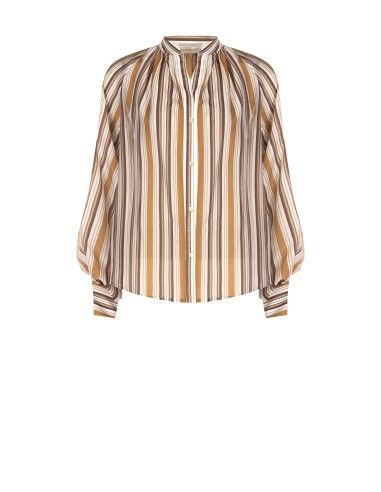 Camisa às riscas em lyocell ultraleve com mangas bufantes Rinascimento