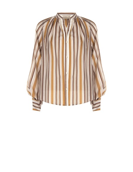 Camisa às riscas em lyocell ultraleve com mangas bufantes Rinascimento