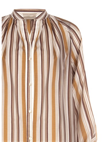 Camisa às riscas em lyocell ultraleve com mangas bufantes Rinascimento