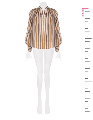 Camisa às riscas em lyocell ultraleve com mangas bufantes Rinascimento