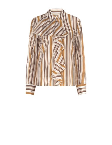 Camisa às riscas em lyocell ultraleve com maxi folhos Rinascimento
