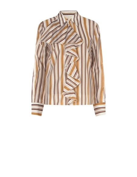 Camisa às riscas em lyocell ultraleve com maxi folhos Rinascimento