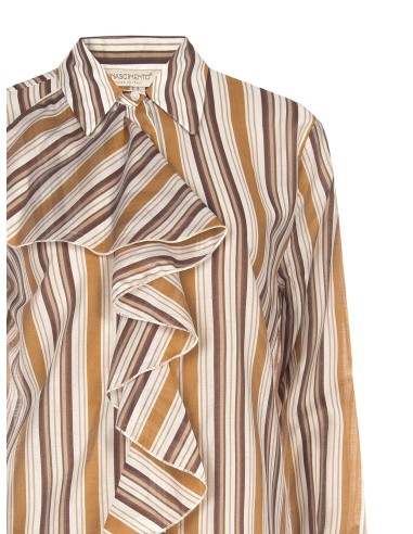 Camisa às riscas em lyocell ultraleve com maxi folhos Rinascimento
