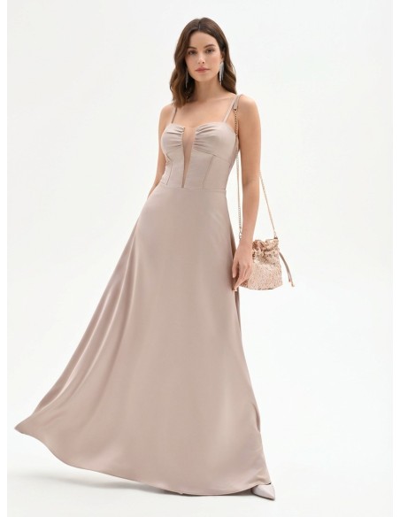 Vestido longo bustiê com saia rodada em cetim Rinascimento