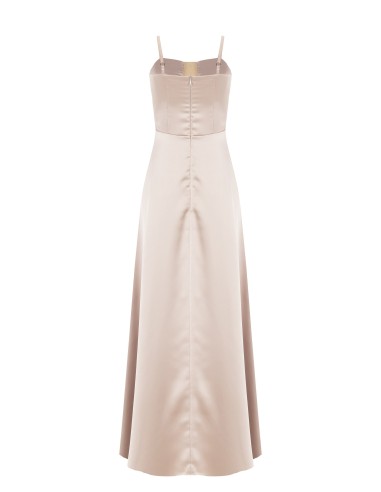Vestido longo bustier em cetim com saia rodada Rinascimento