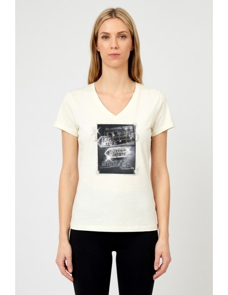 T-Shirt con Estampa e Strass Liu Jo