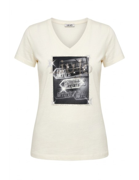 T-shirt com estampa e strass Liu Jo