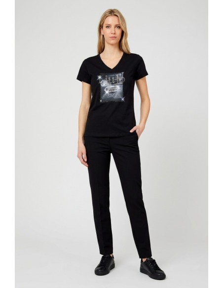T-shirt com estampa e strass Liu Jo
