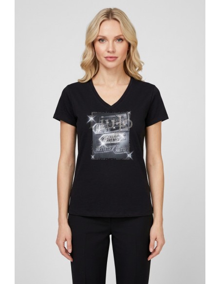 T-shirt com estampa e strass Liu Jo