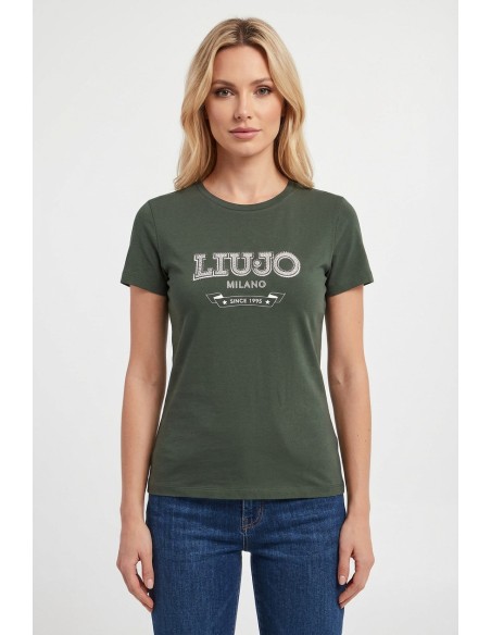 T-Shirt Con Logo E Pietre Preziose Liu Jo - Vestiti Firmati Life Sm...