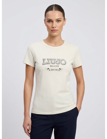 T-shirt com logótipo e pedras preciosas Liu Jo