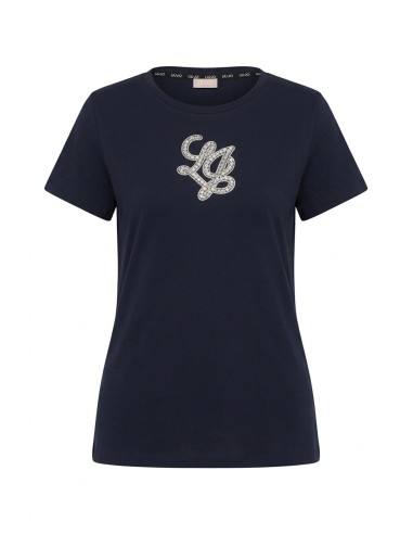 T-shirt com letras do logótipo e pedras preciosas Liu Jo
