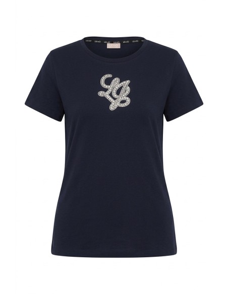 T-shirt com letras do logótipo e pedras preciosas Liu Jo