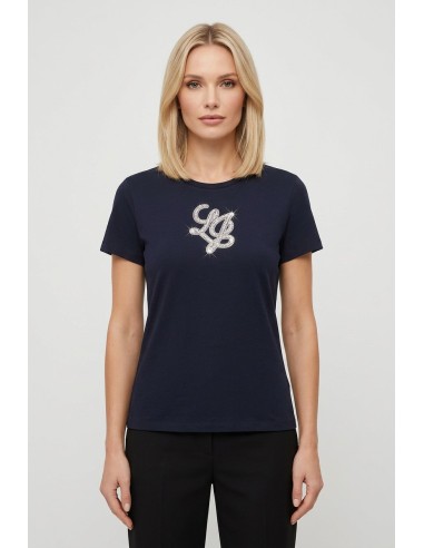 T-shirt com letras do logótipo e pedras preciosas Liu Jo