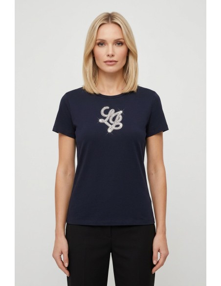 T-shirt com letras do logótipo e pedras preciosas Liu Jo