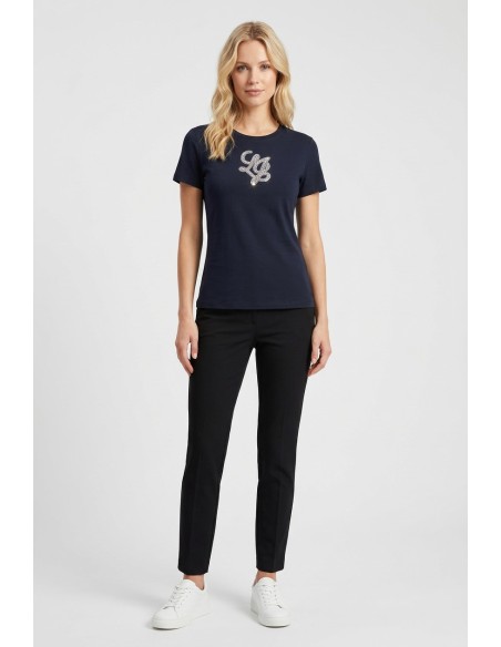 T-shirt com letras do logótipo e pedras preciosas Liu Jo