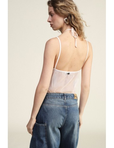 Body transparente com alças finas e nó nas costas Dixie