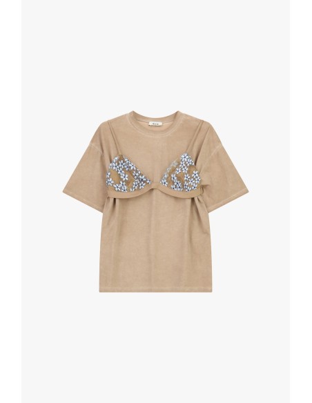 T-shirt de mangas curtas com detalhes florais aplicados Dixie