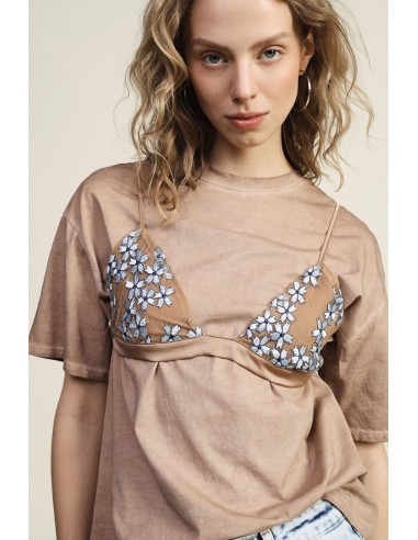 T-shirt de mangas curtas com detalhes florais aplicados Dixie