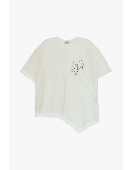 T-shirt de manga curta com escrita e bordo em renda Dixie