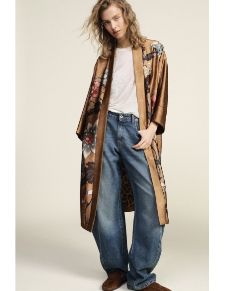 Casaco Duster Padrão Floral e Forro Animalier Dixie