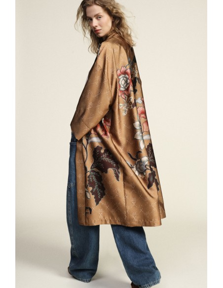 Casaco Duster com Estampa Floral e Interior Animalier Dixie