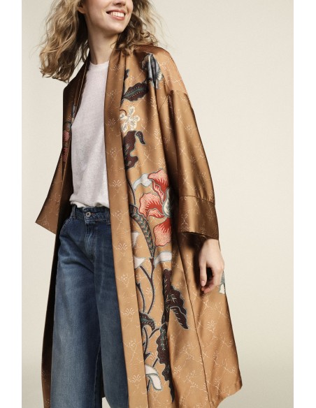 Casaco Duster com Estampa Floral e Interior Animalier Dixie