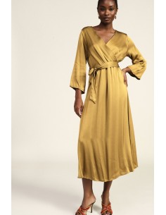 Vestido midi cruzado com cinto na cintura Dixie