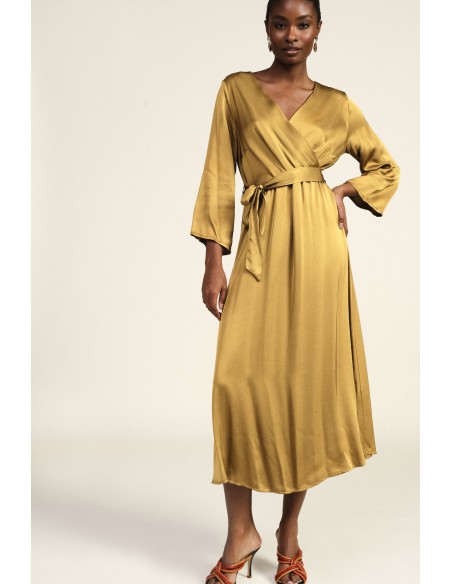Vestido midi cruzado com cinto na cintura Dixie